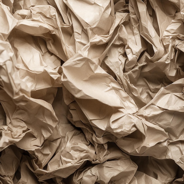 Uma pilha de papel pardo amassado com a palavra papel nele