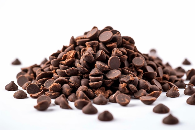 Uma pilha de pedaços de chocolate em um fundo branco