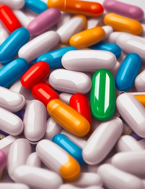 Uma pilha de pílulas coloridas, incluindo uma que diz "a palavra" nela.