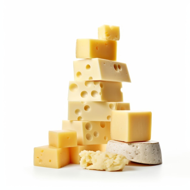 Uma pilha de queijo ao lado de uma pilha de queijo