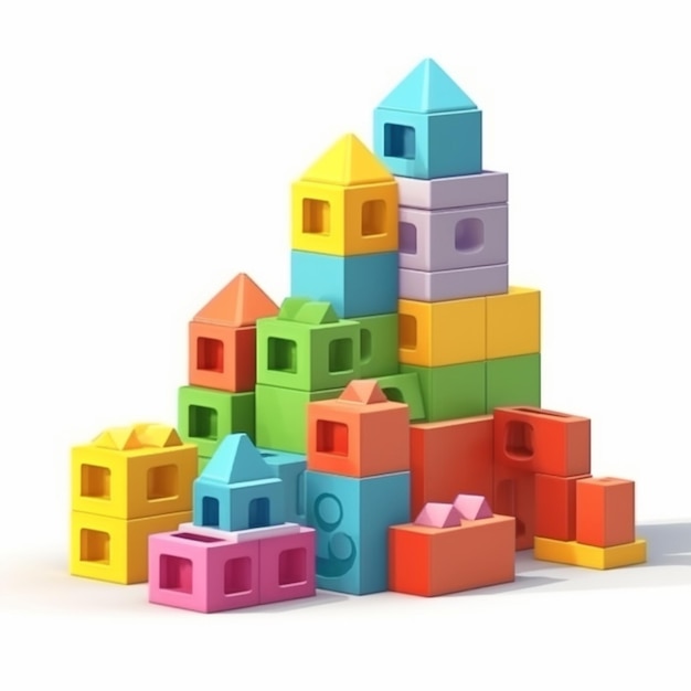 Uma pilha de tijolos coloridos com a palavra casa.
