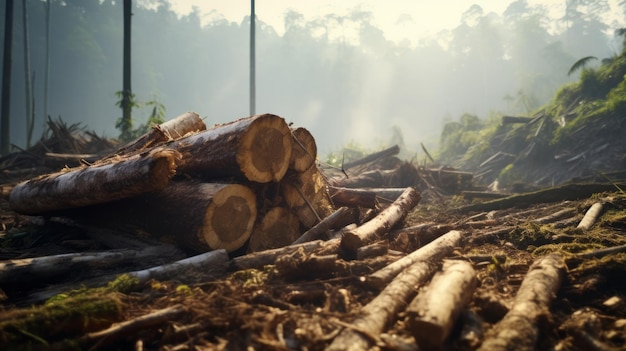 Uma pilha de troncos em uma floresta pacífica