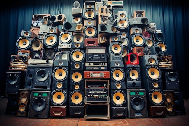 Uma pilha imponente de cassetes de áudio de música vintage Generative Ai