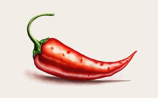 Uma pimenta vermelha desenhada em ilustrações orgânicas de aquarela de fundo branco geradas por ai