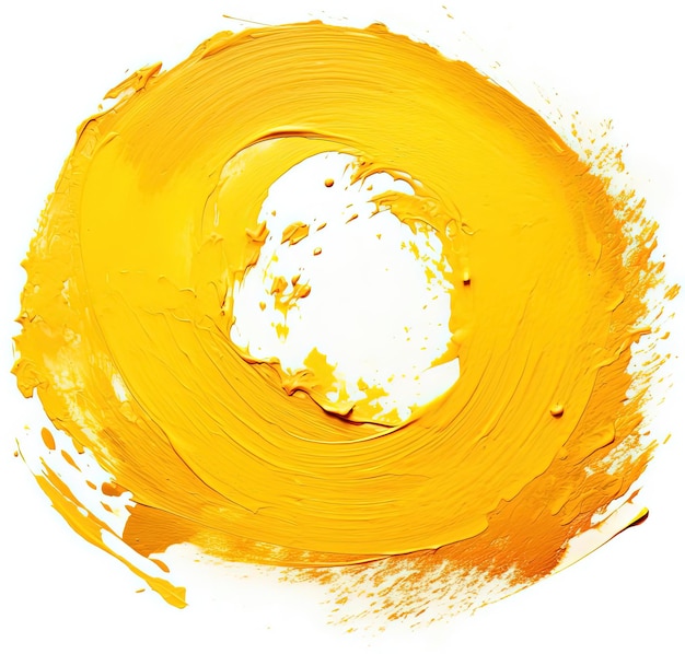 Foto uma pincelada amarela dourada é pintada no fundo branco no estilo de formas circulares