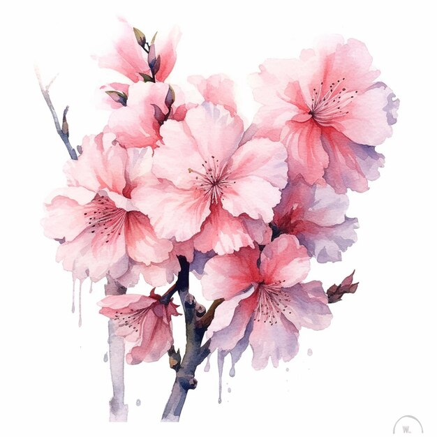 Uma pintura a aquarela de flores cor-de-rosa com a palavra cereja.