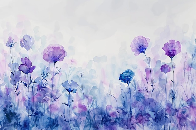 uma pintura a aquarela de flores roxas