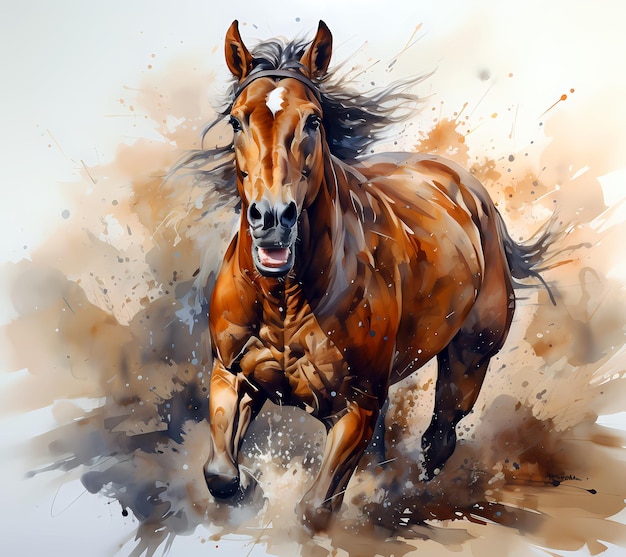 Uma pintura a aquarela de um cavalo correndo