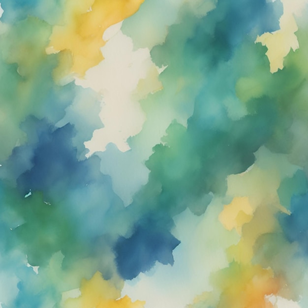 Uma pintura a aquarela de um fundo abstrato azul, verde, amarelo e azul.