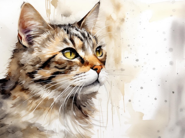uma pintura a aquarela de um gato tabby branco claro e dourado escuro