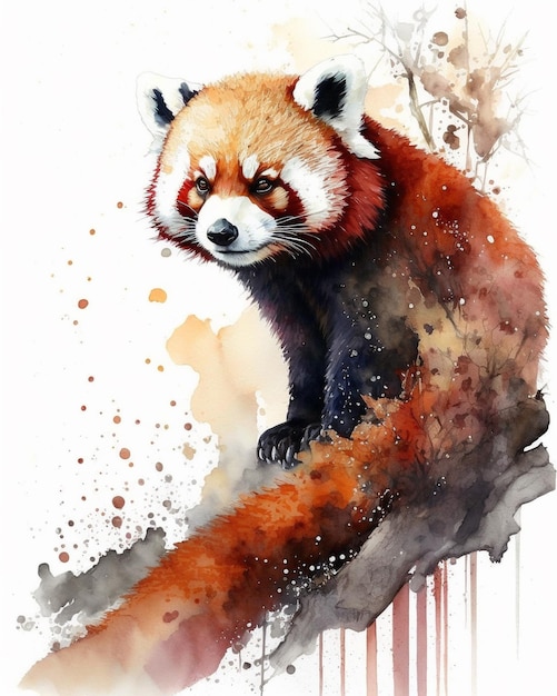 Uma pintura a aquarela de um panda vermelho