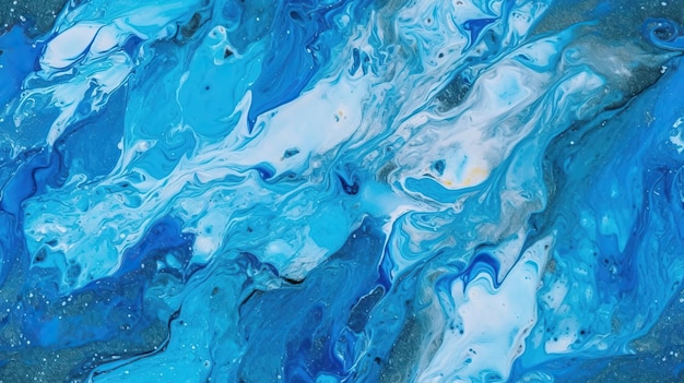 Uma pintura abstrata azul e branca com um fundo azul.