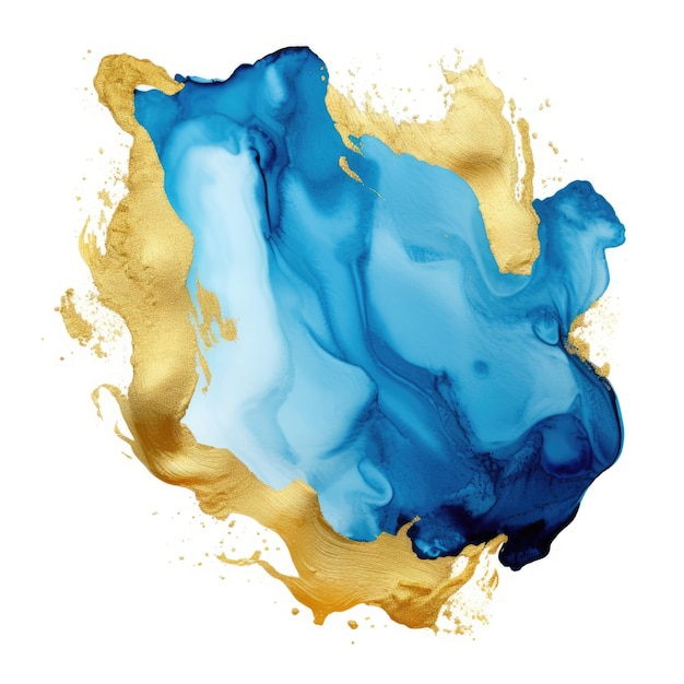 Uma pintura abstrata azul e dourada sobre um fundo branco Imagem digital