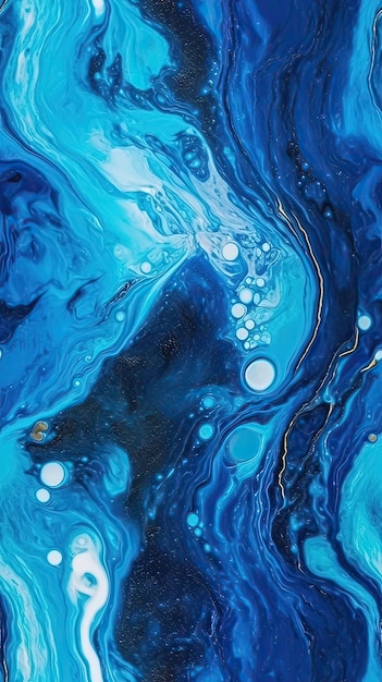 Uma pintura abstrata azul e preta com um fundo azul.