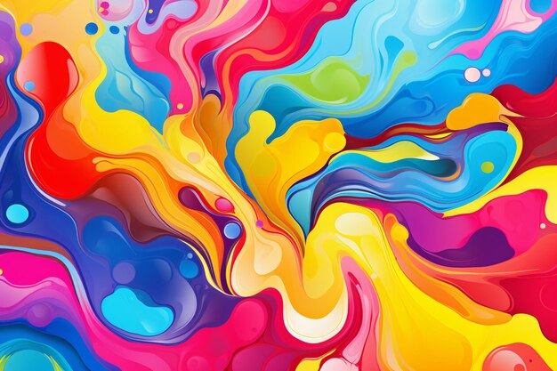 Uma pintura abstrata colorida com um arco-íris de fundo