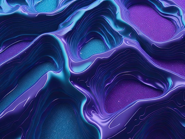 Uma pintura abstrata colorida com um fundo roxo e um fundo azul.