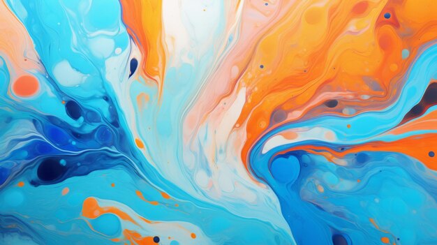 Uma pintura abstrata com cores azul, laranja e branca