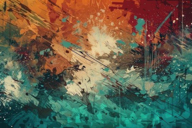 Uma pintura abstrata com cores vibrantes e pinceladas dinâmicas