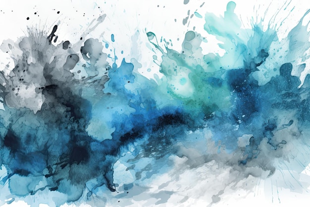 Uma pintura abstrata com tons de azul e verde em um fundo branco Generative AI