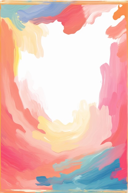 uma pintura abstrata com um quadro branco e cores rosa, azul e amarelo