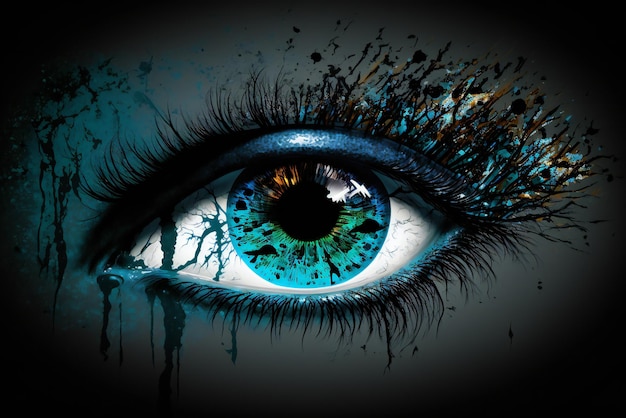 Uma pintura abstrata de olhos azuis