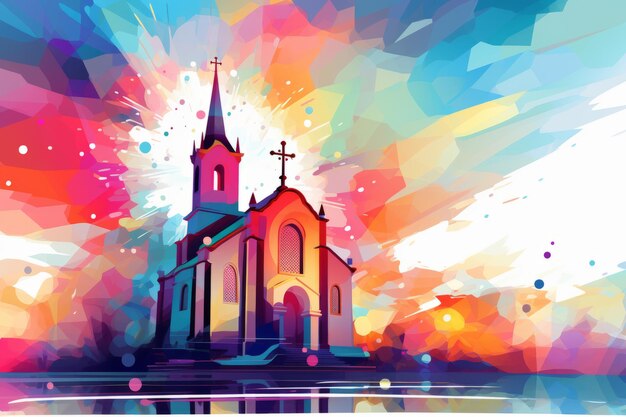 Foto uma pintura abstrata de uma igreja com uma cruz no topo