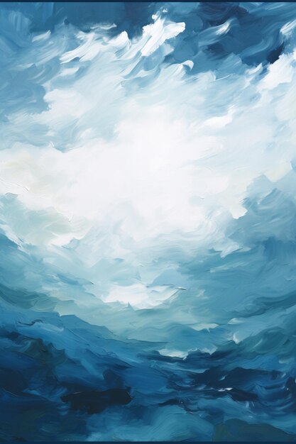 uma pintura abstrata do oceano e das nuvens