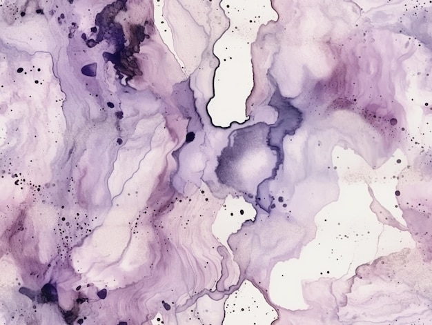 Uma pintura abstrata roxa e branca com um fundo preto e um fundo branco.