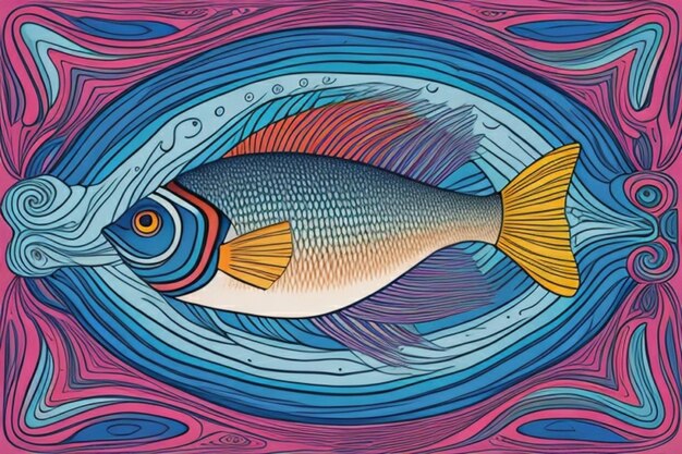 Uma pintura abstrata surreal de um peixe suas cores e formas se misturando