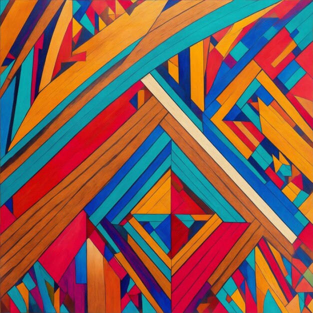 Uma pintura abstrata vibrante de textura de madeira com cores fortes e padrões intrincados