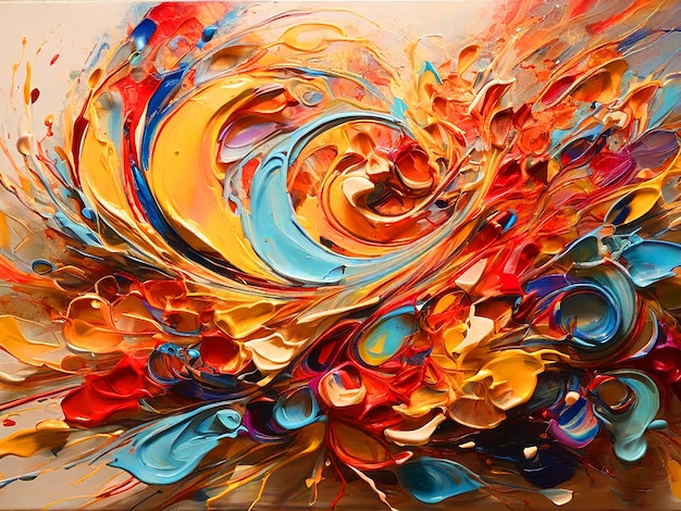 Uma pintura abstrata vibrante e dinâmica cheia de uma sinfonia de cores A tela é um redemoinho de r