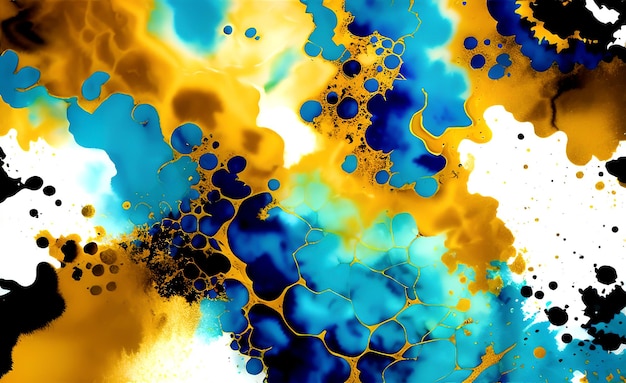 Uma pintura colorida com cores azuis e amarelas.
