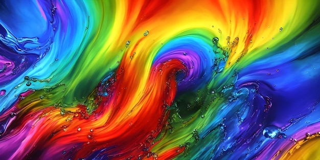 Uma pintura colorida com um redemoinho de água e a palavra arco-íris.