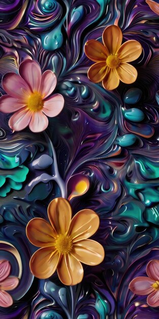 uma pintura colorida de flores com a palavra primavera nela