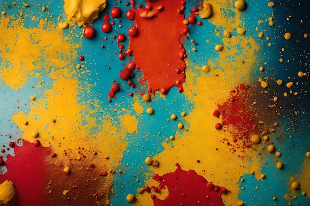 Uma pintura colorida de fundo vermelho, amarelo e azul