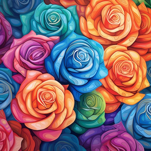 Uma pintura colorida de rosas com a palavra amor.