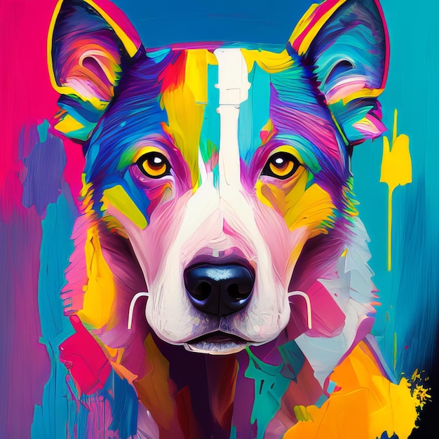 Uma pintura colorida de um cachorro com a palavra collie na frente