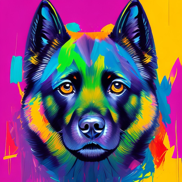 Uma pintura colorida de um cachorro schipperke