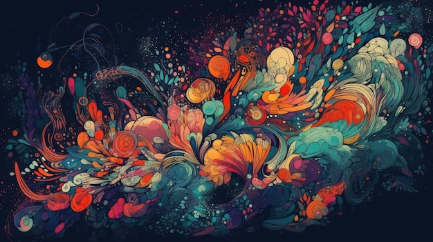 Uma pintura colorida de um redemoinho com as palavras "arte" nele.