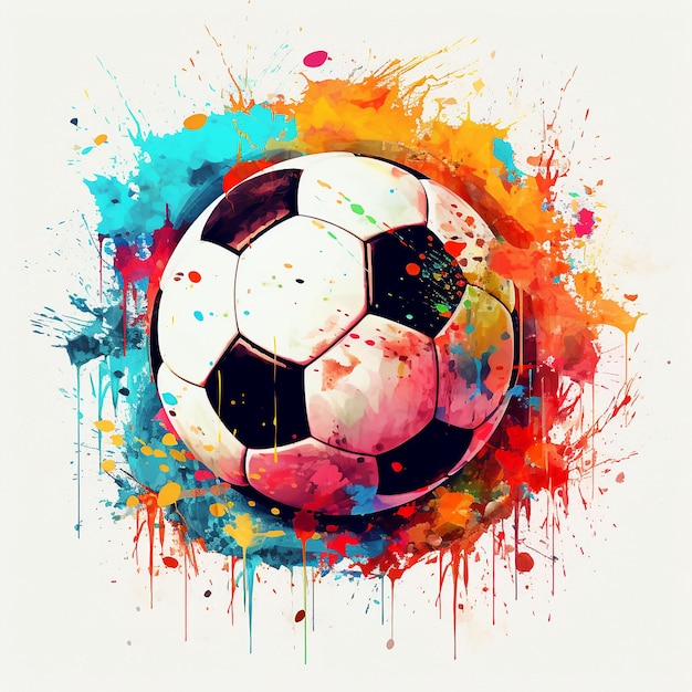 Uma pintura colorida de uma bola de futebol com um toque de tinta.