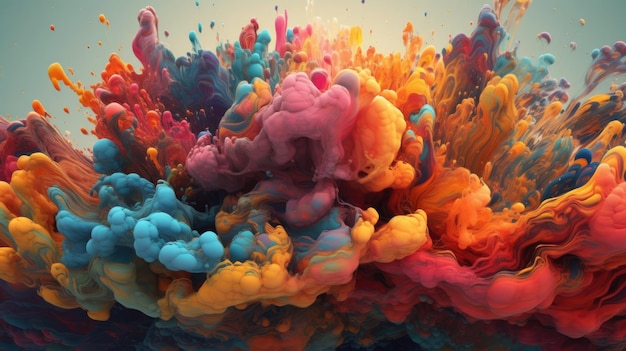 Uma pintura colorida de uma explosão líquida