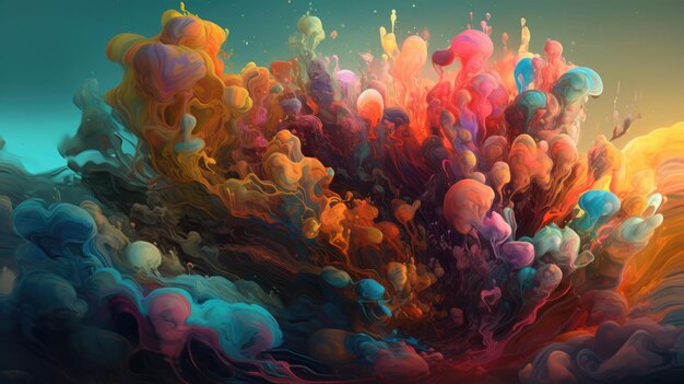 Uma pintura colorida de uma explosão líquida