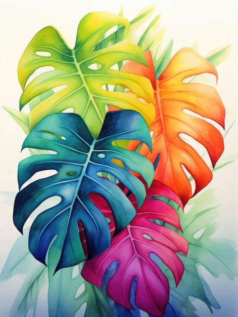 uma pintura colorida de uma folha com a palavra cores sobre ela
