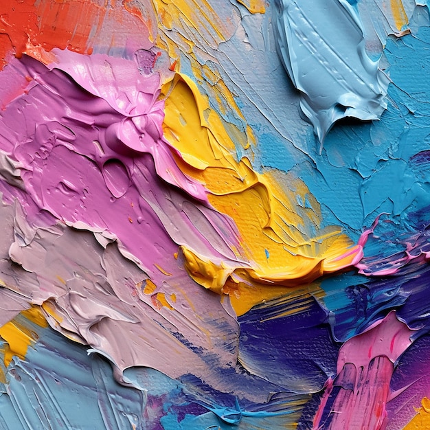 Uma pintura colorida de uma paleta azul, amarela e roxa.