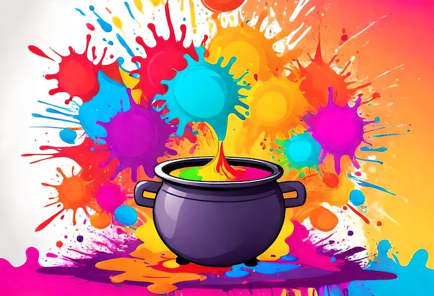 uma pintura colorida de uma tigela de líquido com um fundo colorido