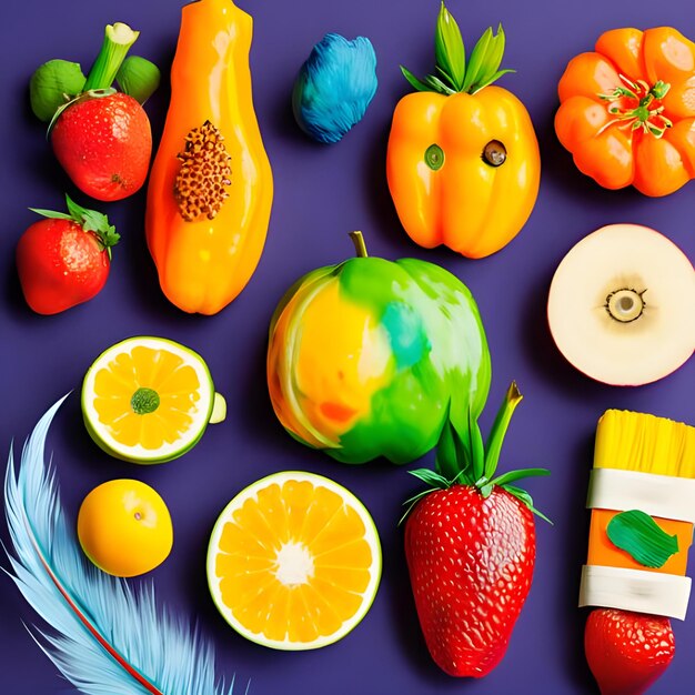 Foto uma pintura com cores feitas de frutas e vegetais e