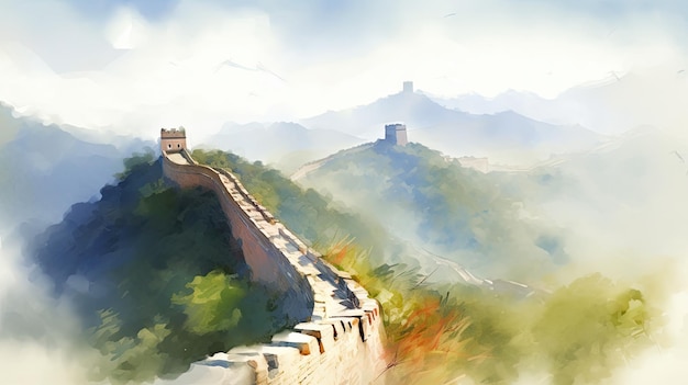 Foto uma pintura da grande muralha da china