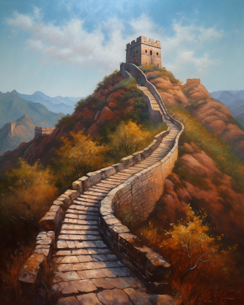 Uma pintura da grande muralha da china