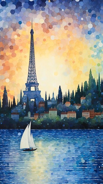 Foto uma pintura da torre eiffel e da cidade de paris