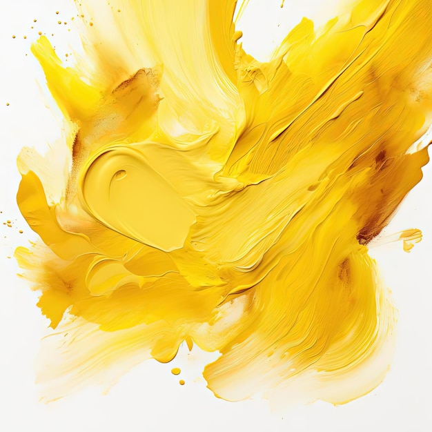 uma pintura de aquarela abstrata de tinta amarela em um fundo branco no estilo dourado
